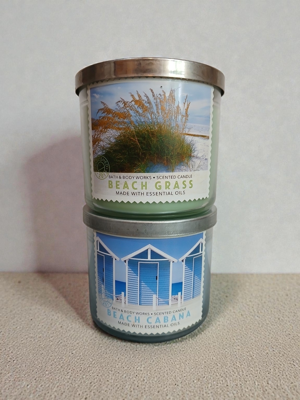 Bath & Body Works Beach Grass & Beach Cabana Candle Pair - Green & Blue